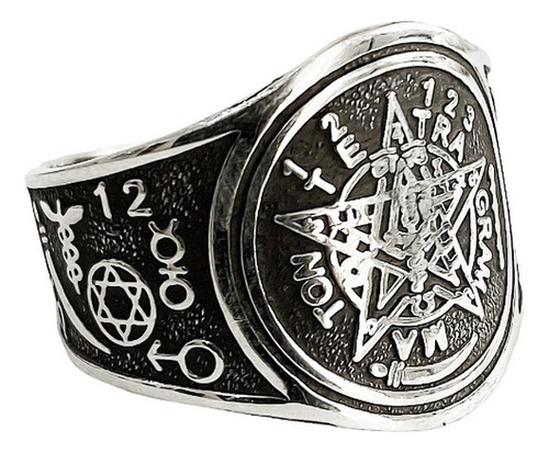 Anillo Tetragramaton Pavonado Plata Solida Ley .925