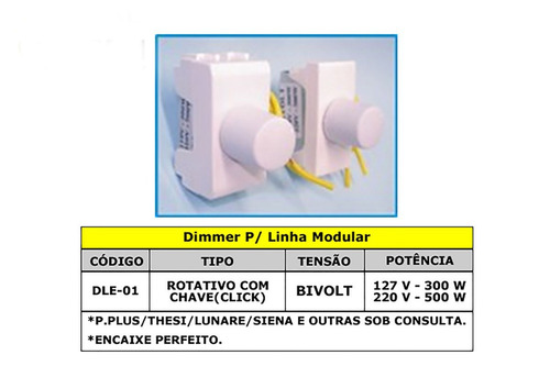 Imagem 3 de 4 de Dimmer Rotativo Módulo Branco 300/500w Pial Plus Roma