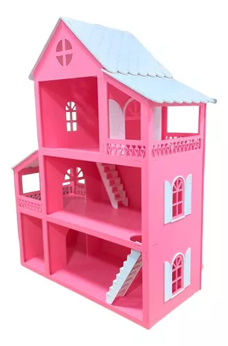 Casinha De Boneca Barbie Rosa Mdf Com 41 Mini Móveis Montada em