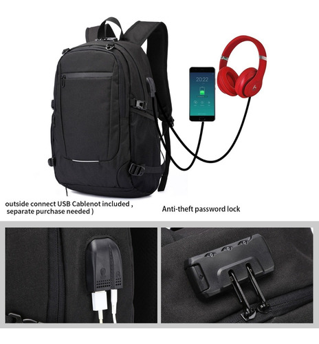 Imagen 3 de 9 de Mochila Antirrobo Para Laptop De 12-15.6 In