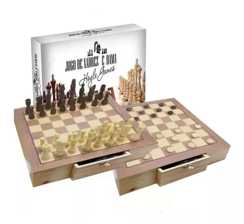 Tabuleiro de Xadrez e Dama Madeira Jogo Premium Original na