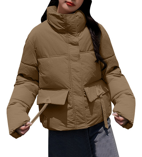 Abrigo Holgado De Algodón De Color Liso Con Cuello Alto Para