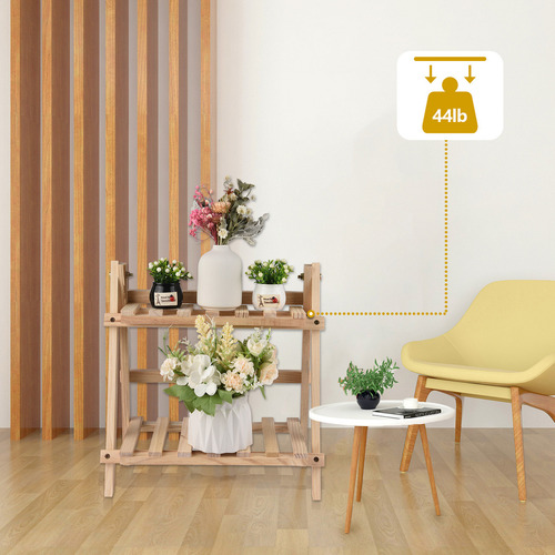Estante De Madera Para Plantas De 2 Niveles Para Espacios Pe