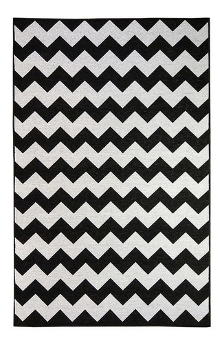 Tapete Sala Geometrico Chevron Zigzag 200x250 Cm Preto Prata