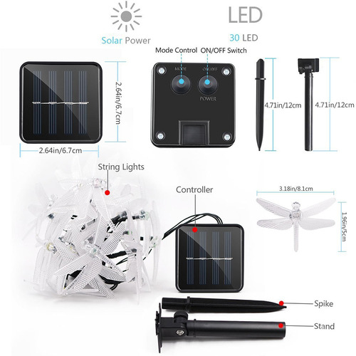 Tira De 30 Luces Led Solares Con Forma De Libélula P/jardín