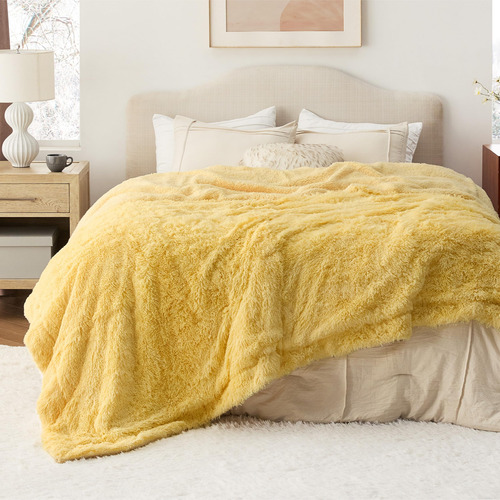 Manta De Felpa Borrega Abrigadora Amarillo Claro 228x274cm Amarillo Liso