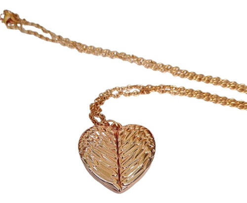 Collar De Mujer Relicario Corazon Alas Gold Rose 