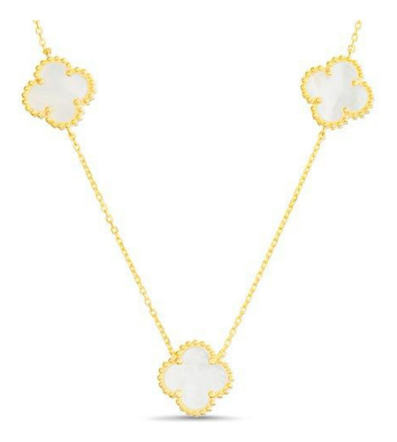 Cadena De Plata 925 5 Treboles Madre Perla Gold Dorado