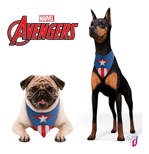 Imagem 2 de 6 de Bandana Cachorro Pets Marvel Capitão América Produto Oficial
