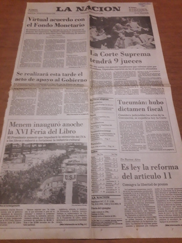 Tapa Diario La Nación 06 04 1990 Feria Del Libro Corte Supre