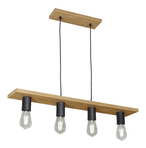 Lampara Colgante Lucca 4 Luces Vintage E27 Led Simil Madera