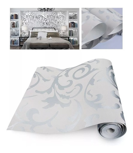 Imagen 2 de 8 de Papel Tapiz Estilo Damasco Europeo Con Textura Pared