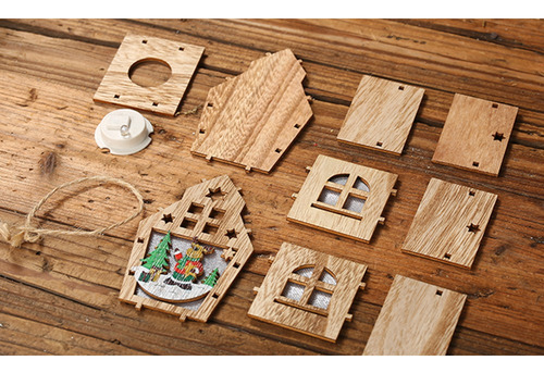 Casita De Madera Con Luz Led Decoracion Navideña 3pcs