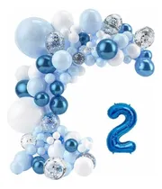 Comprar Arco Organico Globos Azul Celeste Blanco Confetti Numero