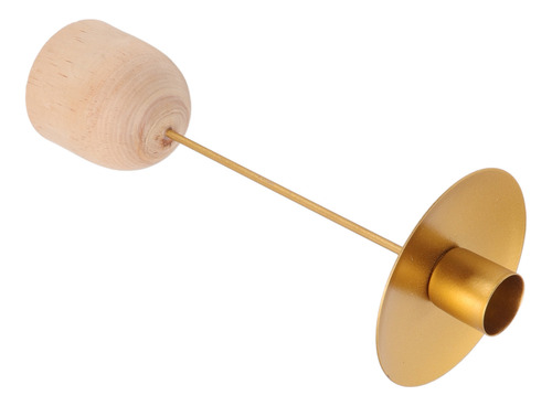 Portavelas De Hierro Con Base De Madera Decorativa