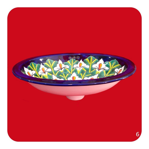 Imagen 2 de 2 de Lavabo Chico Color De Cerámica Tipo Talavera 40x30x14 Cm M6