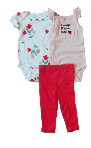 Carters Set 3 Piezas Bodies Cortos Y Pantalon Nena