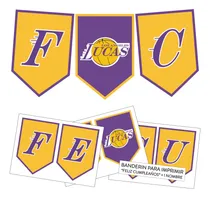 Comprar Banderín Imprimible Lakers Feliz Cumple + Nombre