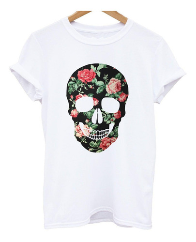 Playera Unisex Moda Calavera Flores Rosas 2019