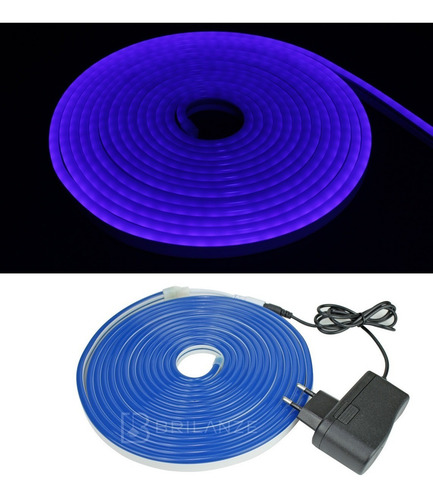 Mangueira Neon Led 12v Azul 5 Metros 12mm Com Fonte Bivolt 110V/220V