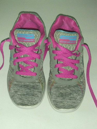 Zapatillas Skechers Para Nenas  Color Gris Con Fucsia N*33.5