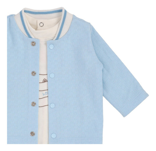 Conjunto Chamarra Y Pantalón Para Bebé Mondo Bambino Azul Cielo , Hueso 6 M