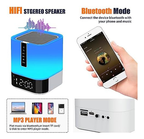 Altavoz Bluetooth Con Reloj Despertador 5 En 1, Lámpara De N