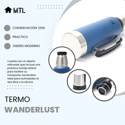 Termo Matero Color Azul Wanderlust 1.3 Litros Acero Inox