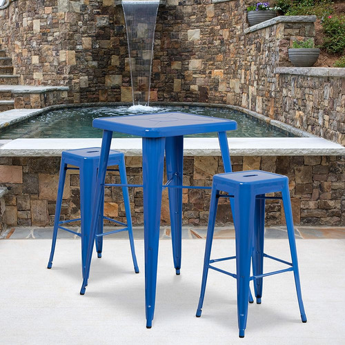 Flash Furniture Stone Grado Comercial 23.75  Square Blue Met