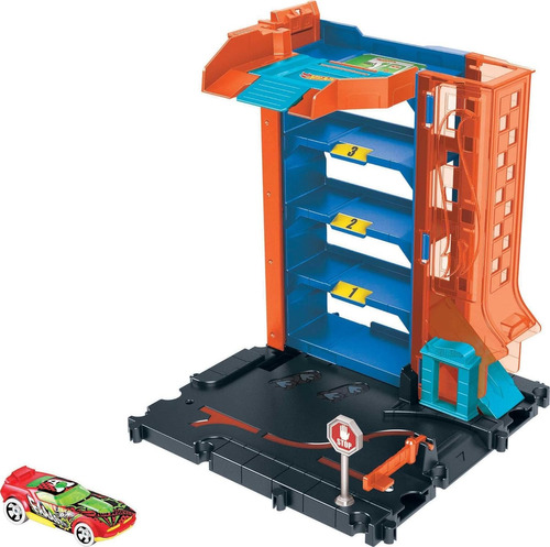 Pista Hot Wheels City Con Carro 4 Niveles Y Elevador