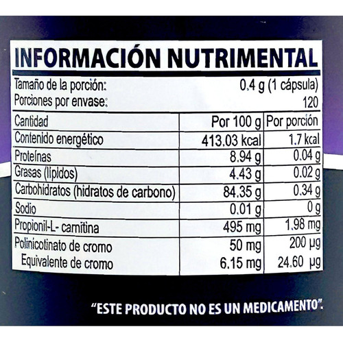 Cromo 400 com L-Carnitina 120 cápsulas Natural Health