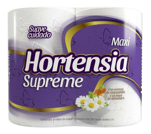 Papel higiénico Hortensia® Supreme Maxi, 4 rollos con aroma de almendra y manzanilla