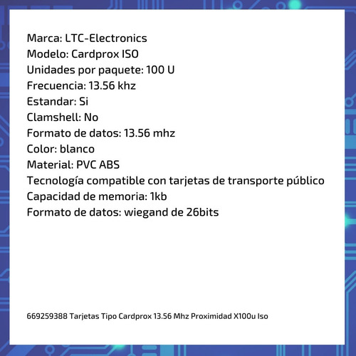 Imagen 3 de 6 de Tarjetas Tipo Cardprox 13.56 Mhz Proximidad X100u Iso