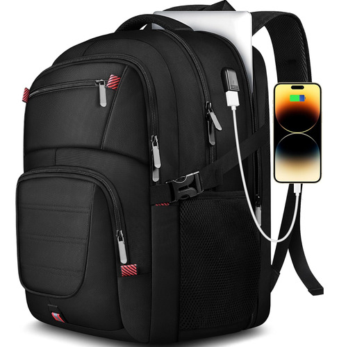 Mochila Para Pc Portatil 17 Impermeable Con Puerto Usb Negro