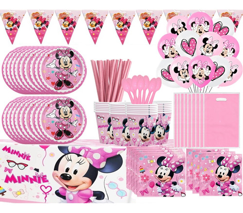 Globi® Pack Cumple Cotillon Globos Minnie X20 Niños + Mantel