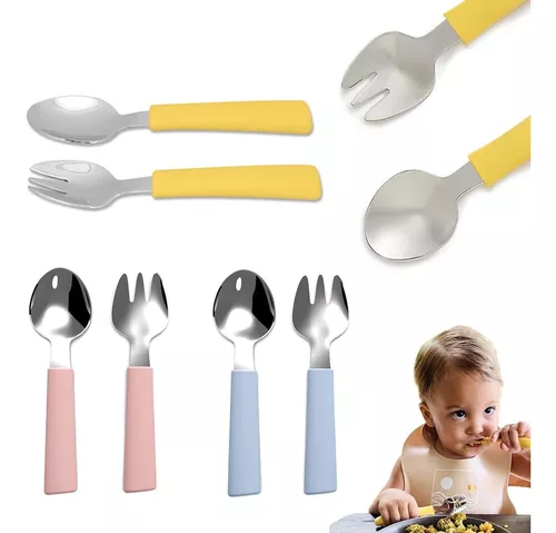 Set Cubiertos De Silicona Acero Inoxidable Bebe Infantil