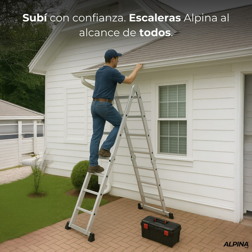 Escalera De Aluminio Articulada 16 Escalones Alpina 4x4 Plateado