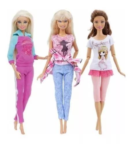 Kit Lote Com 3 Conjuntos De Roupas Para Bonecas Barbie