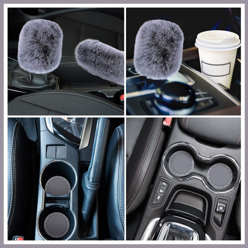 Juego De 6 Accesorios Para Volante Auto Gris Pelo Corto