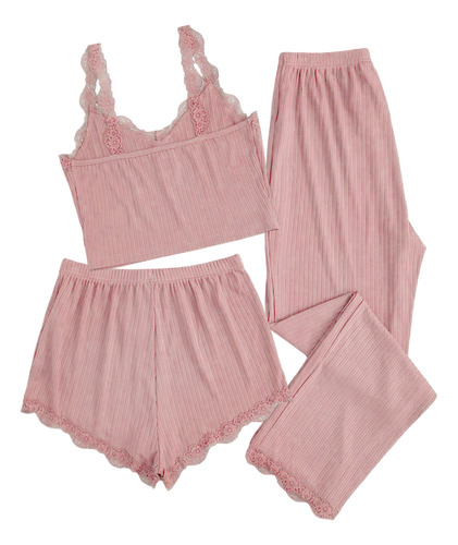 Conjunto De Pijama De 3 Piezas Dama Suave De Algodón