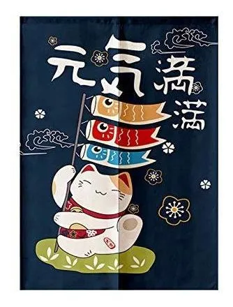 Cortina Noren Gato De La Suerte Feng Shui Azul 85x150 Cm