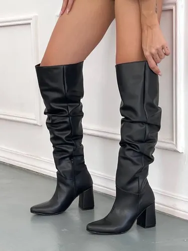 Botas Mujer Ca a Alta 50cm. Cuero Sintetico Semi Frunce 3005