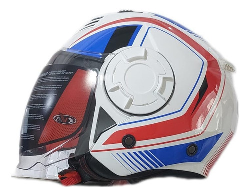 Casco Moto Abierto Doble Visor Avx Fs-729 Blanco Rojo Azul