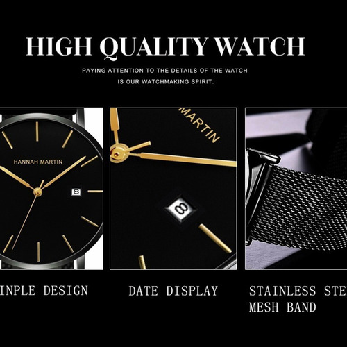 Reloj Con Correa De Malla Con Calendario Empresarial De Hann