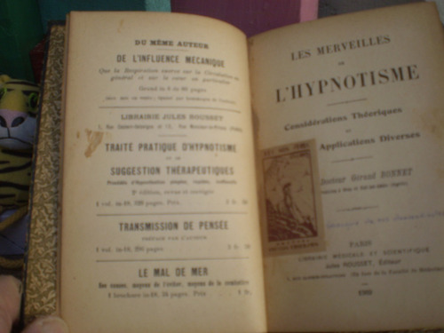 L'hypnotisme -les Merveilles-1909-idioma Frances-unico-colec