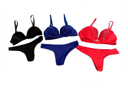 Imagem 4 de 10 de Kit 3 Lingirie Conjunto Sutiã Calcinha Renda Sexy Revenda