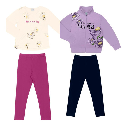 Kit 2 Conjunto Infantil Meia Estação Blusa E Legging Rovitex