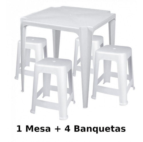 Imagem 2 de 7 de Conjunto De Mesa + 4 Banquetas Em Plástico Bela Vista
