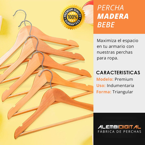 Imagen 4 de 10 de Pack 20 Perchas De Madera Bebes Barnizada Lustrada Infantil