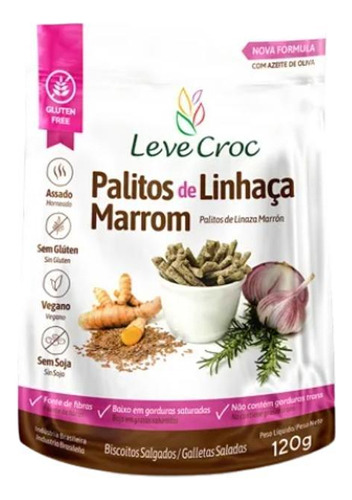 Kit 3x: Biscoito Palito Linhaça Marrom S/glú Leve Crock 120g